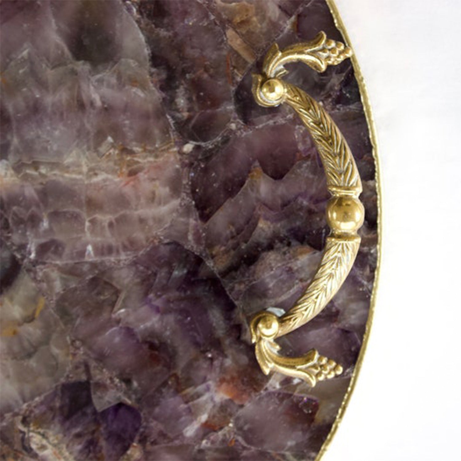 Amethyst Agate Serving Tray With Brass Handles | Circular