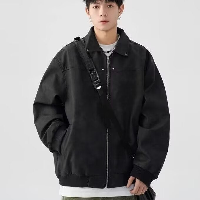 American Retro Lapels Leather Men's Casual Jacket